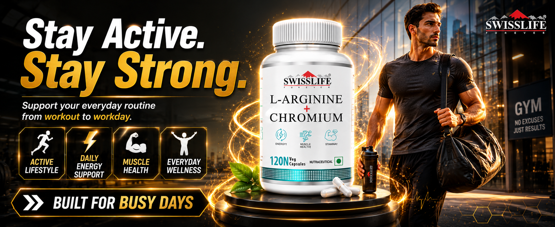 SWISSLIFE FOREVER L-Arginine & Chromium Capsules Supports Metabolism, Blood Sugar Balance & Cardiovascular Health Amino Acid Supplement for Men & Women Pack of 2 (120 Capsules)