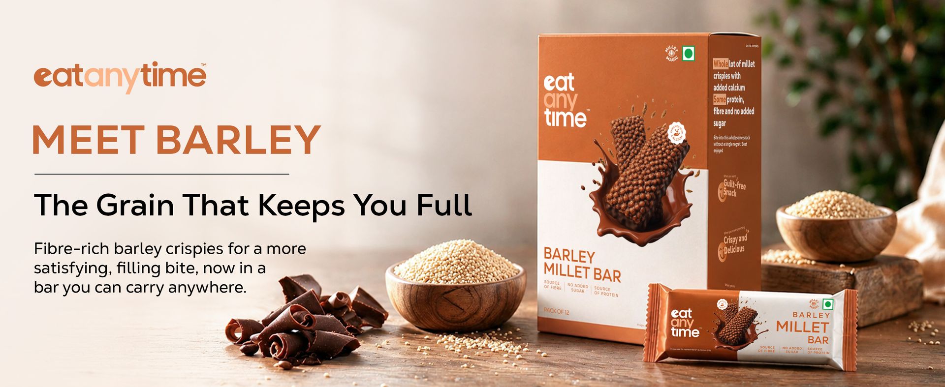 Eat Anytime Barley Millet Bar | Cranberry | Ancient Indian Supergrain | Source of Fibre | Enriched with Calcium | No Added Refined Sugar | 25g