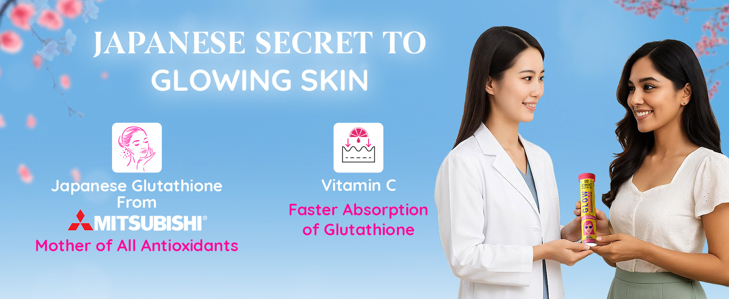 Chicnutrix Glow Glutathione Effervescent Tablets with Vitamin C |Japanese Glutathione 500mg For Radiant, Even-Toned and Glowing Skin | Sugar-Free| Strawberry Lemon Flavour, 10 Tablets (Pack of 2)