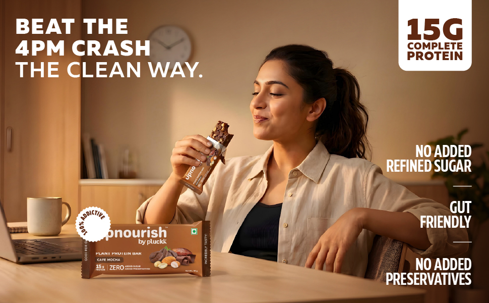Upnourish by Pluckk | 15G Plant Protein Bar | Cocoa Hazelnut | No Preservative | No Added Sugar | Gut Friendly (Pack of 6) - 300G