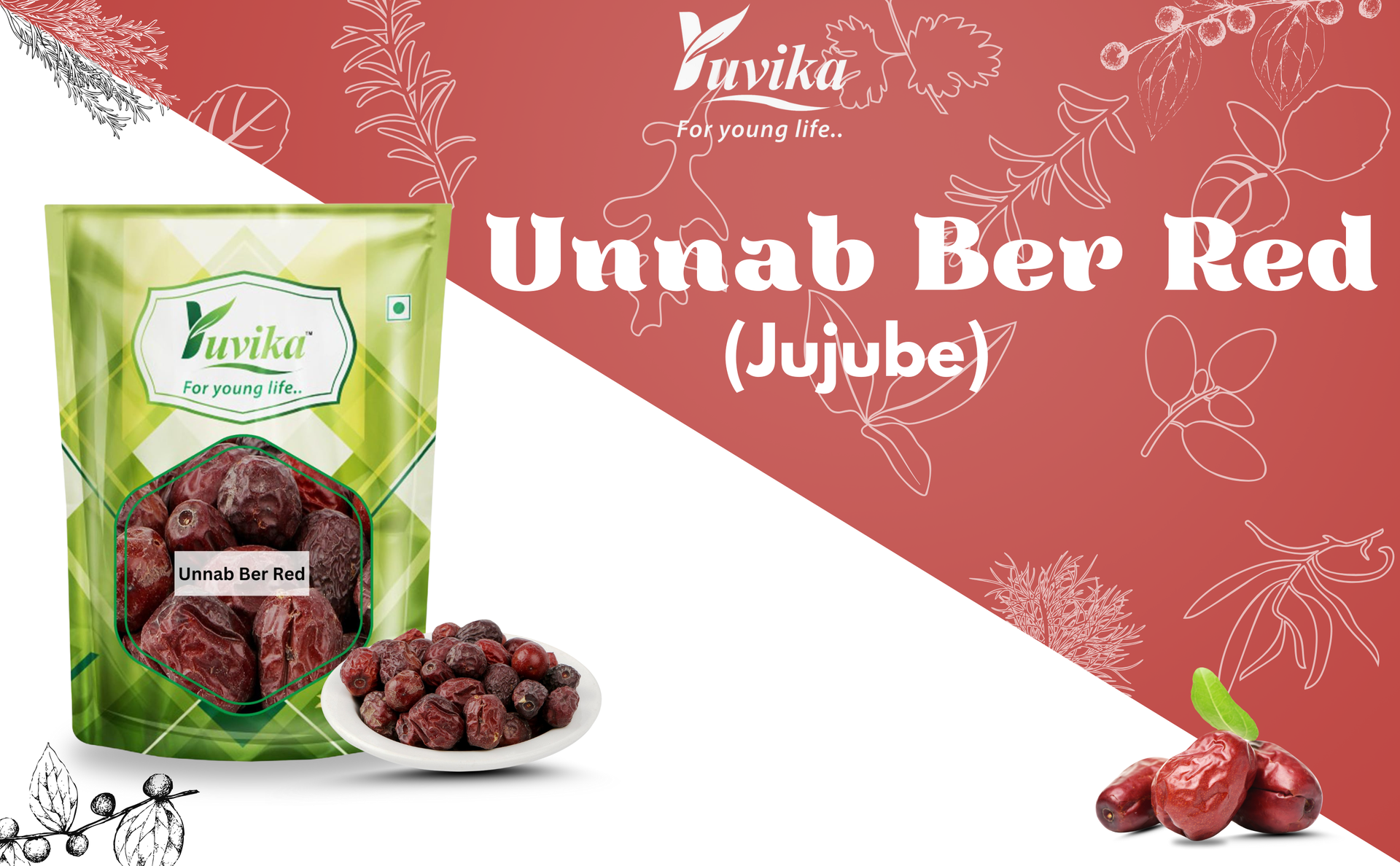 YUVIKA Unnab Ber Red - Zizyphus Sativa Gaertn - Red Jujube - 200 Grams | Dried Jujube Fruit | Traditional Herbal Ingredient & Snack