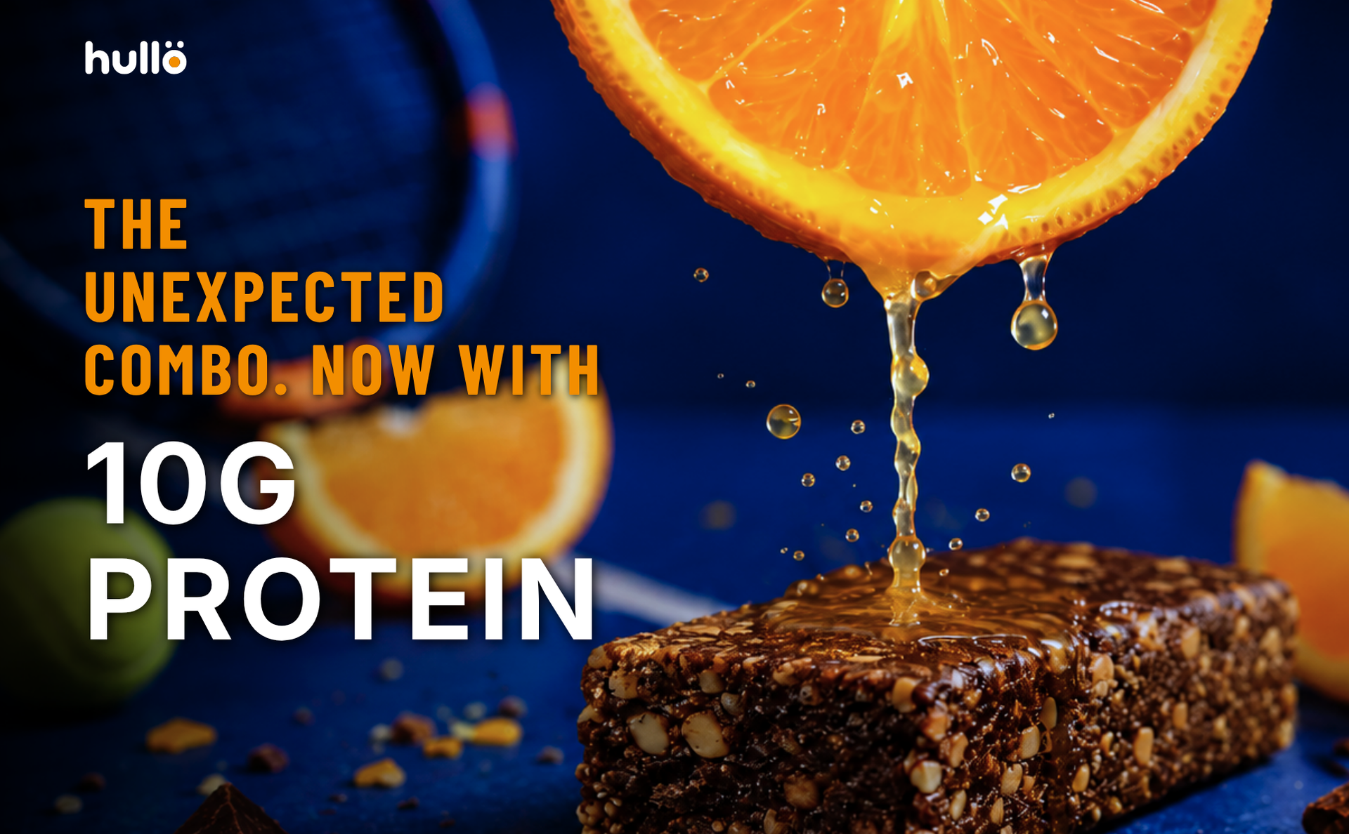 Hullo The Natural Protein Bar | High Fiber & Rich in Omega 3, 6, and 9 | Healthy Snack for Gym, Office & Travel | Dairy Free, Soy Free & Non Ultra Processed (Pack of 12, Chocolate Orange)