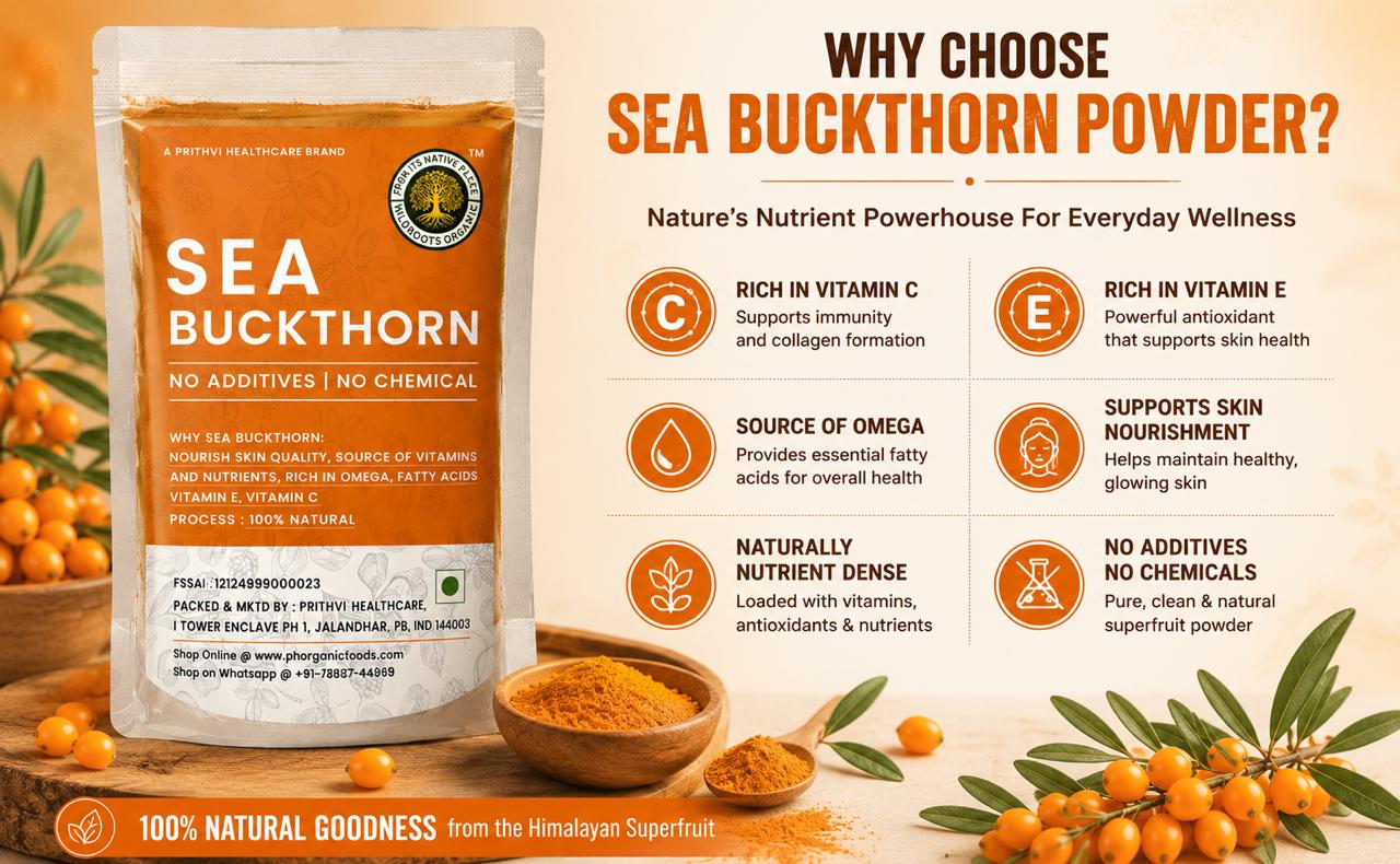 Sea Buckthorn Berries Powder 100g | Rich in Omega 3,6,7,9 | Rich in Vitamin C | Best for Skin and Immunity | No added sugar or preservatives