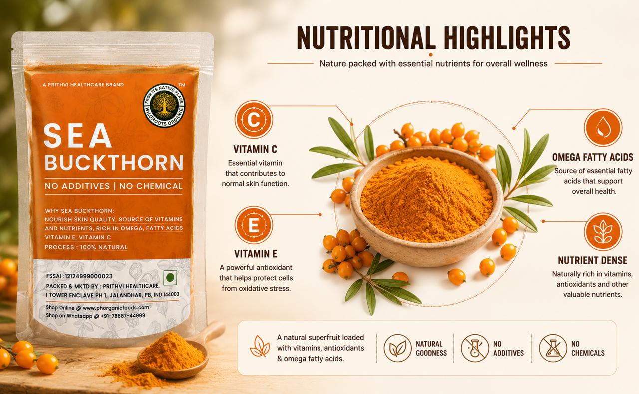 Sea Buckthorn Berries Powder 100g | Rich in Omega 3,6,7,9 | Rich in Vitamin C | Best for Skin and Immunity | No added sugar or preservatives