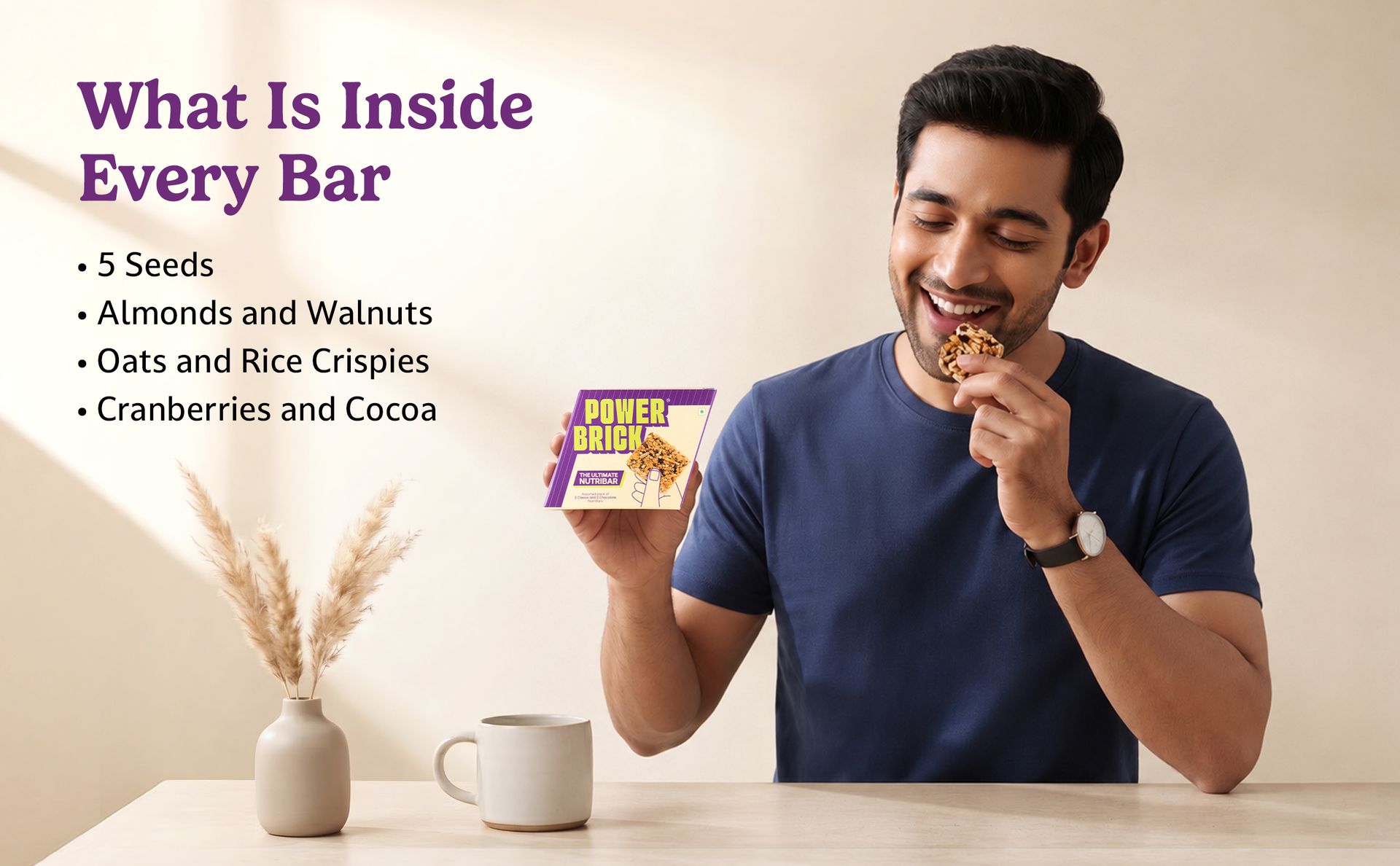 Gauneeti Power Brick Nutribar 120 Grams, Protein Bar with Nuts & Seeds, Made with Desi Cow A2 Ghee, Jaggery & Honey Sweetened, No Refined Sugar, No Preservatives, 2 Classic + 2 Chocolate for Everyday Snacking