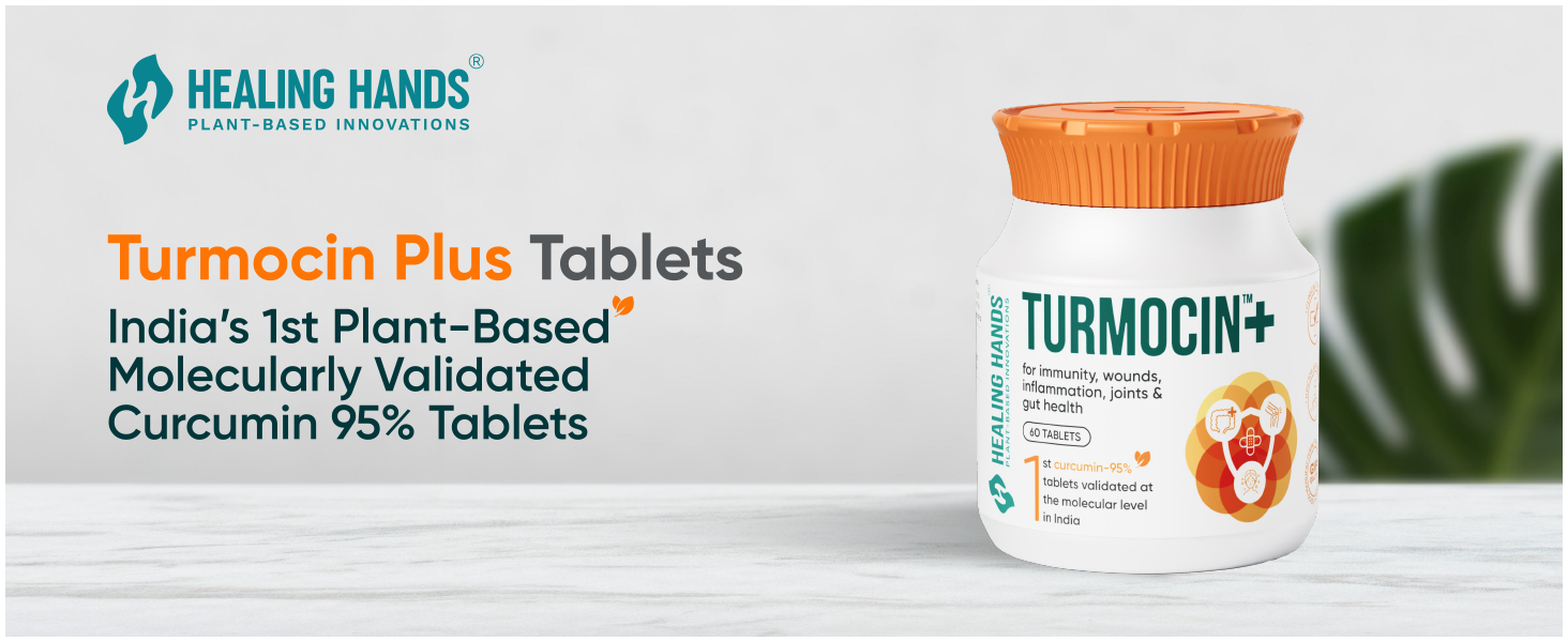 Healing Hands Turmocin Plus Tablet with Curcumin 95% (1st Molecularly Validated) & Pepper for Wound Healing, Gut Health, Immunity, Inflammation Relief, IBS & IBD Care, Clinically Proven - 60 Tablets