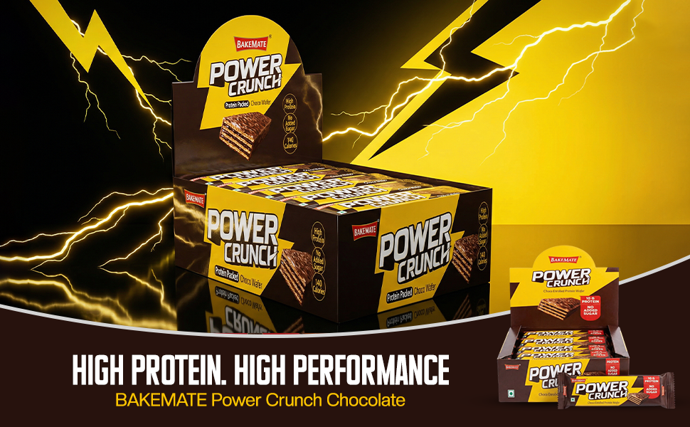 BAKEMATE Power Crunch Chocolate Hazelnut Protein Wafer Bars | No Added Sugar | High Protein & High Fiber | Low Sodium | 100% Vegetarian | Pack of 5 | 200g
