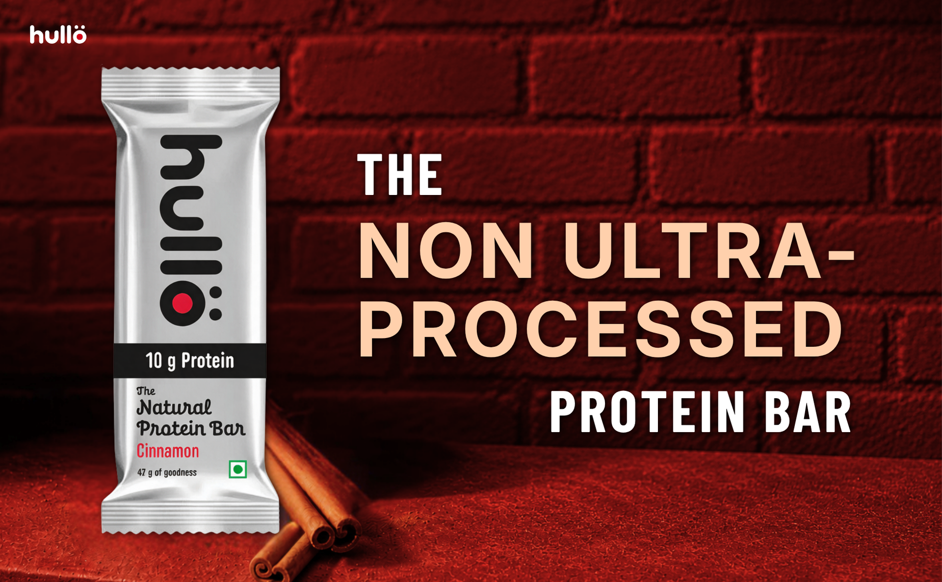 Hullo The Natural Protein Bar | High Fiber & Rich in Omega 3, 6, and 9 | Healthy Snack for Gym, Office & Travel | Dairy Free, Soy Free & Non Ultra Processed (Pack of 12, Cinnamon)