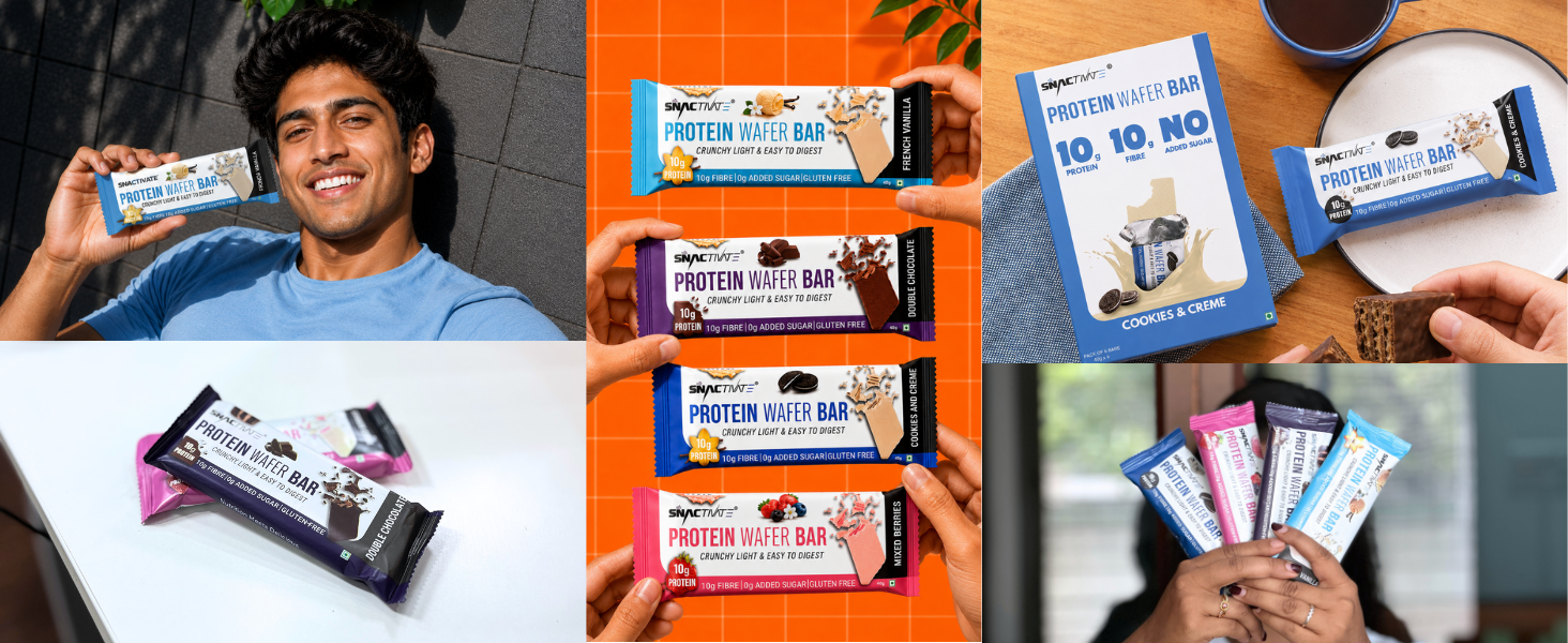 Snactivate India’s 1st Protein Wafer Bar - Double Chocolate & French Vanilla (Pack of 12, 40g Each) | Real Whey 10g Protein, 10g Fibre & Zero Added Sugar | No Maida | Crunchy & Healthy Snack