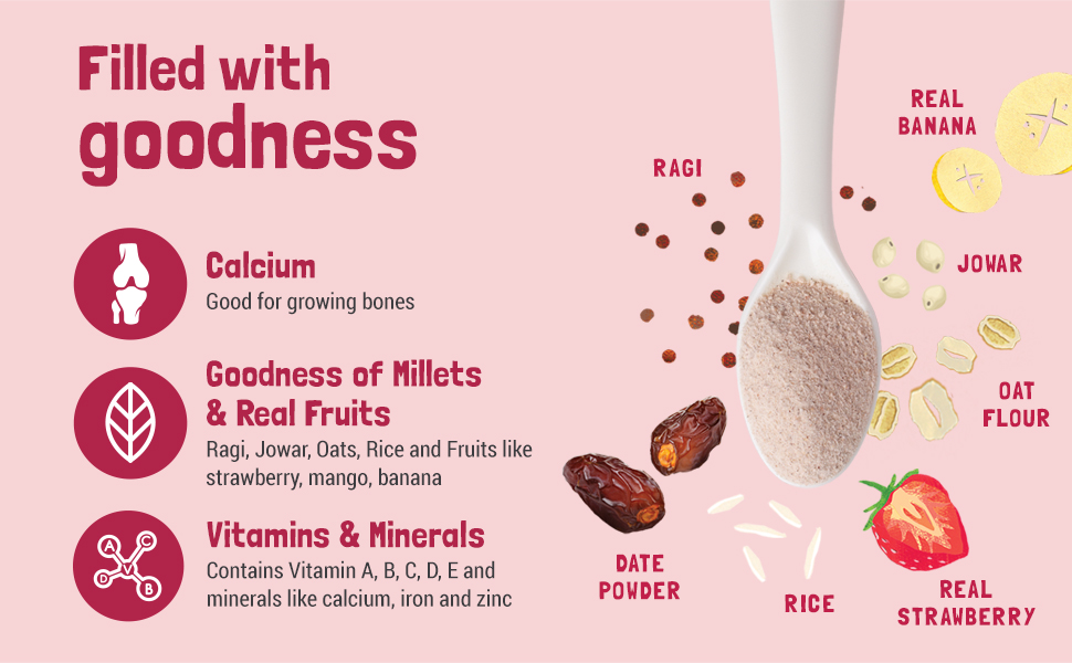 Slurrp Farm Baby Cereal, Ragi, Rice and Strawberry with Milk, Instant Healthy Wholesome Food, 200 g & Sathu Maavu, cereal for little ones | Healthy Wholesome Food, 200g