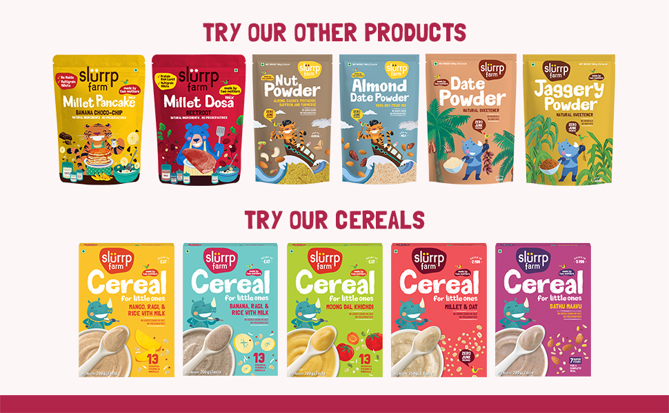 Slurrp Farm Baby Cereal, Ragi, Rice and Strawberry with Milk, Instant Healthy Wholesome Food, 200 g & Millet Dosa Instant Mix, Supergrains Spinach and Beetroot, Natural and Healthy Food, 150