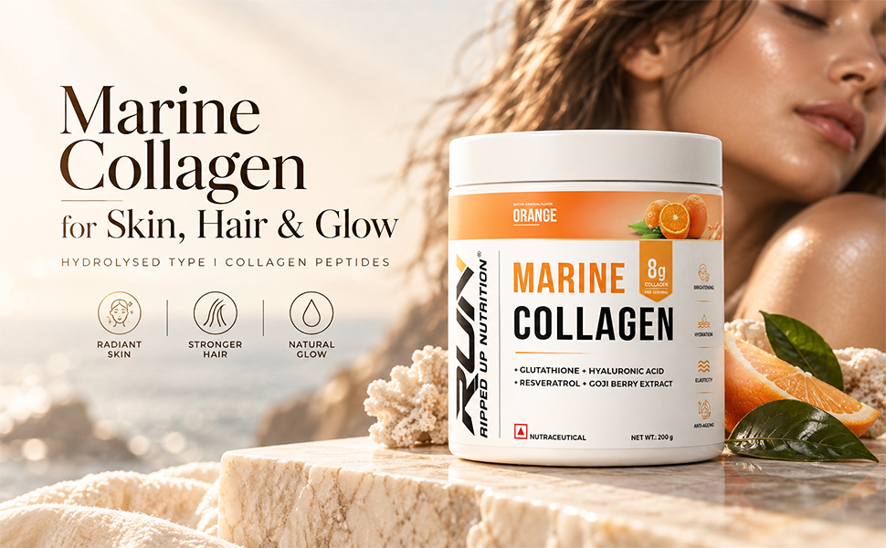 Ripped Up Nutrition Marine Collagen Powder | 8.9g Collagen + 200mg Glutathione | Zero Sugar No Fishy Smell | Skin Glow Anti-Aging Hair & Nails | 200g | Guava