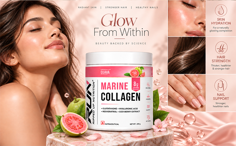 Ripped Up Nutrition Marine Collagen Powder | 8.9g Collagen + 200mg Glutathione | Zero Sugar No Fishy Smell | Skin Glow Anti-Aging Hair & Nails | 200g | Guava