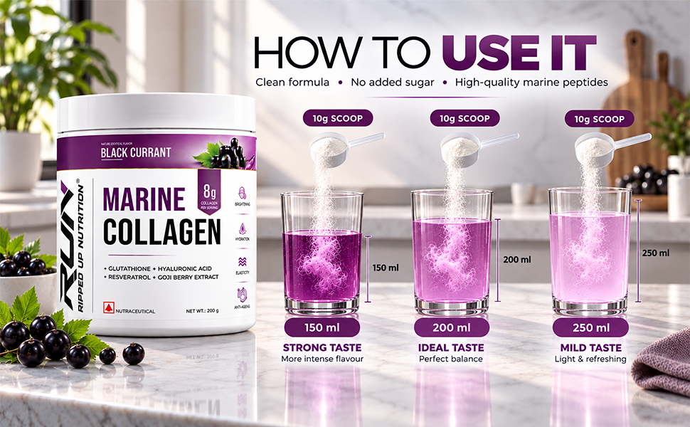 Ripped Up Nutrition Marine Collagen Powder | 8.9g Collagen + 200mg Glutathione | Zero Sugar No Fishy Smell | Skin Glow Anti-Aging Hair & Nails | 200g | Guava