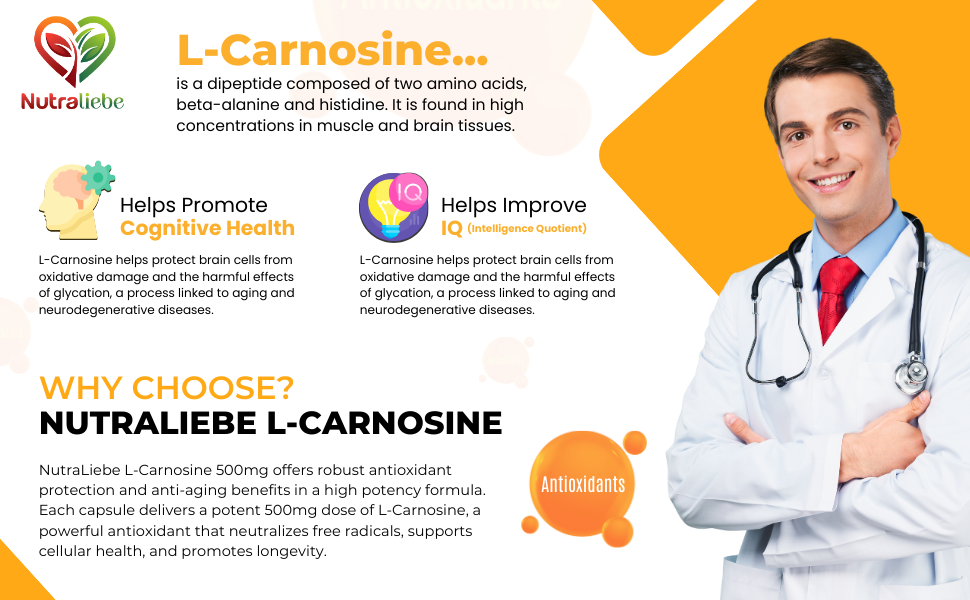 L-Carnosine 500mg - Premium Antioxidant and Anti-Aging Support, 90 Capsules
