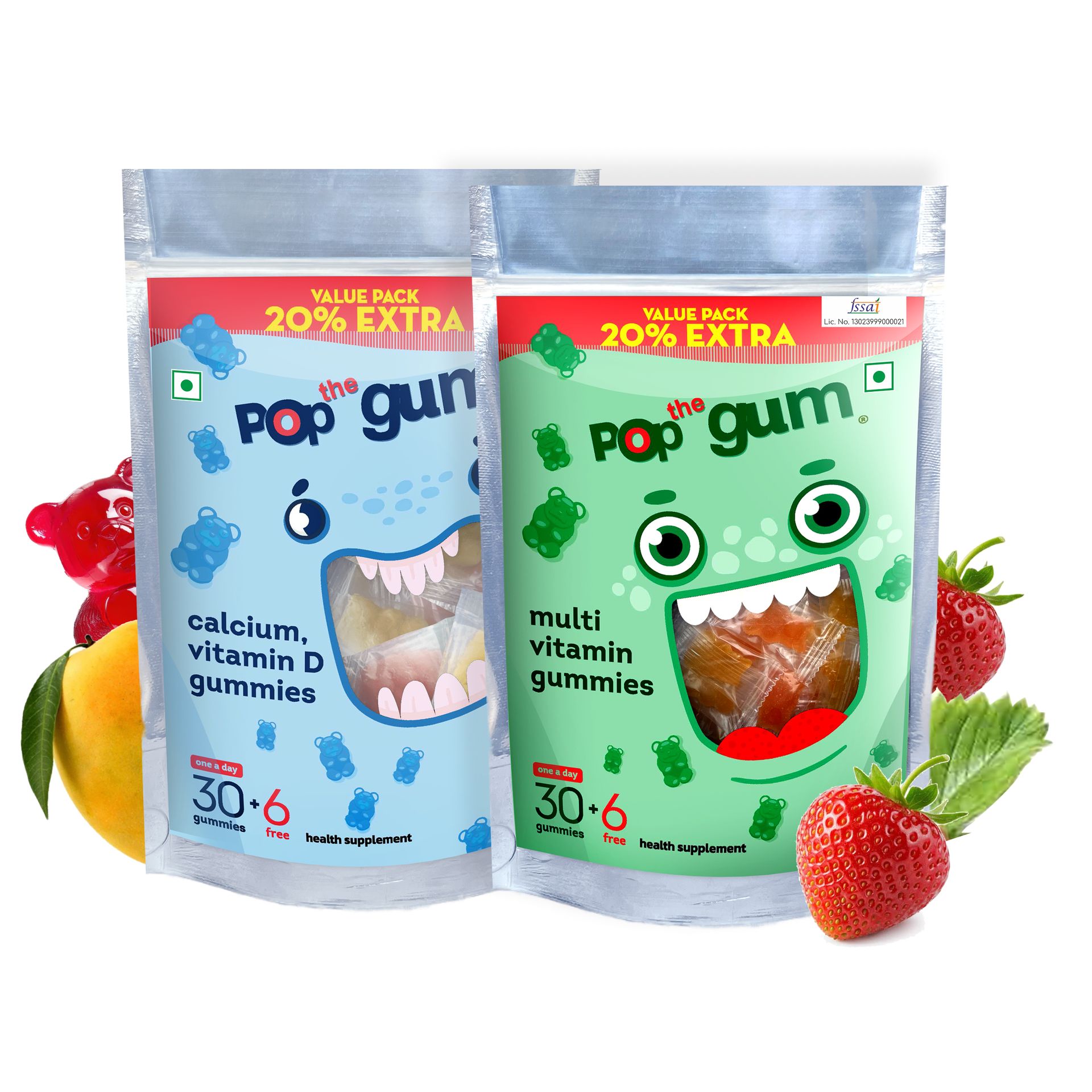 The Pop Gum Daily Immunity & Energy Multivitamin Gummies for Kids & Adults | Fortified with Vitamin C, D3, B12, Zinc & Folate | 100% Vegetarian, Gluten & Allergen Free | 30+6 Gummies