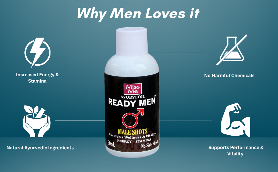 MISS ME AYURVEDIC READYGIRL DROP FOR FEMALE 10 ML COLOUR AND FLAVOUR LESS | READYMEN AYRVEDIC SHOT FOR MALE PAAN FLAVOUR 60 ML COMBO
