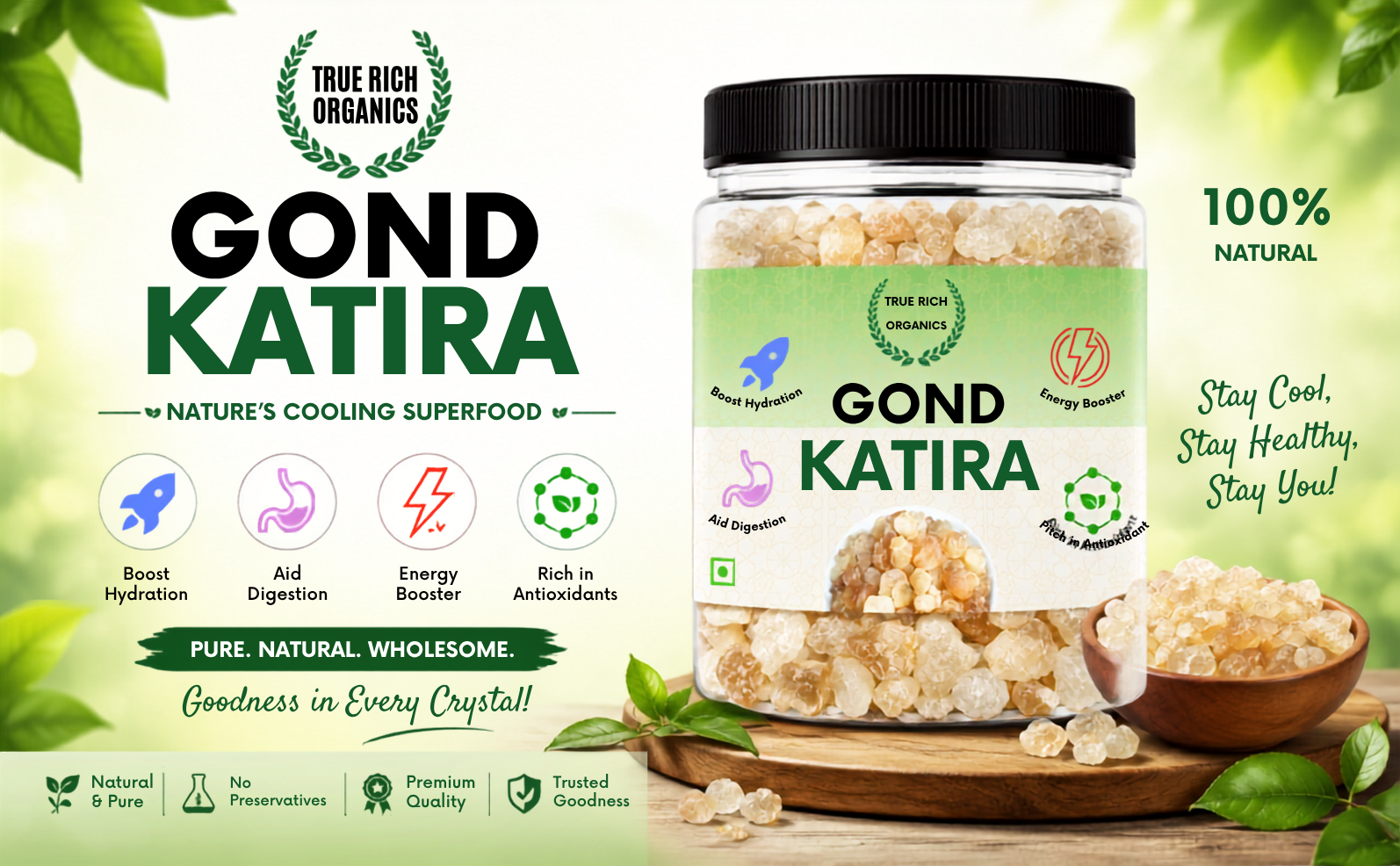 True Rich Organics Gond Katira 150G | Tragacanth Gum | Cooling Ingredient | Premium Edible Gum | Premium Quality