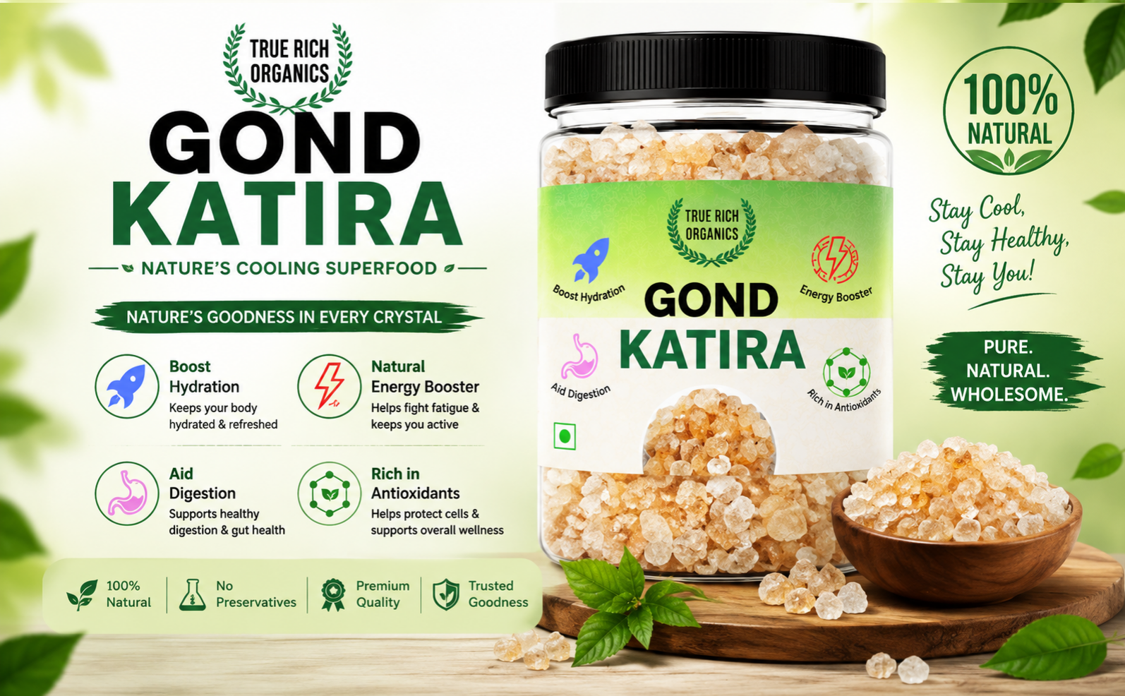 True Rich Organics Gond Katira 150G | Tragacanth Gum | Cooling Ingredient | Premium Edible Gum | Premium Quality