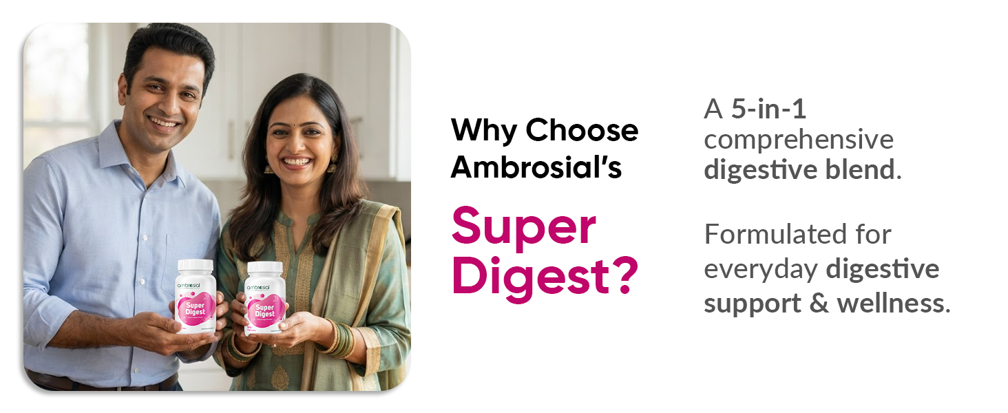 Ambrosial Super Digest with Betaine hcl Pepsin, Ox-Bile, Pancreatin & L-Glutamic Acid | Digestive Enzyme Supplements to Support Optimal Digestion & Gut Health (Pack of 1-120 Capsules)