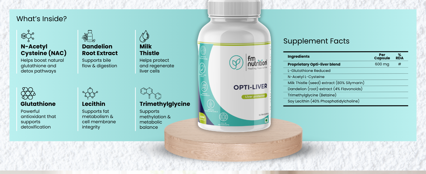 Opti-Liver | Liver Function & Detox Support | Glutathione, Milk Thistle & NAC | Digestive & Metabolic Support | Vegan | 60 Veg Capsules