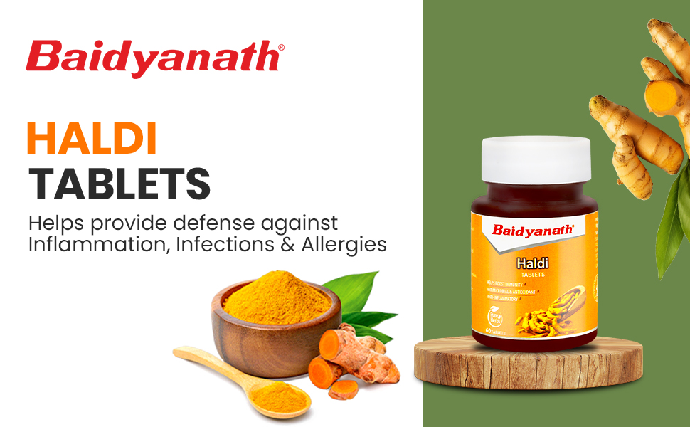 Baidyanath Ayurved Turmeric Tablets with Natural Haldi Extract (60TB) Pack of 1 - Helps Boost Immunity, Blood Cleansing, Skin Problems, Strengthen Digestion