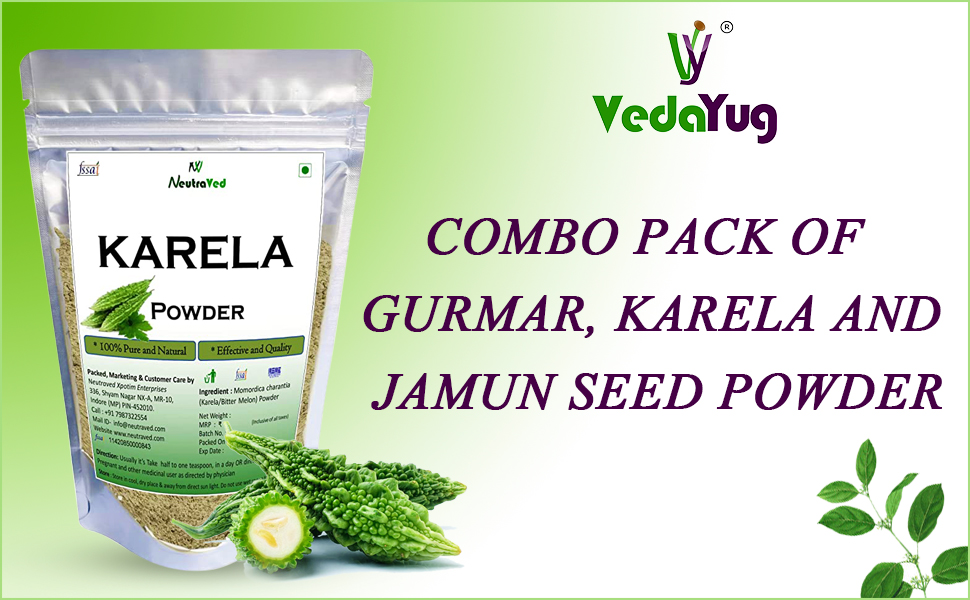 NeutraVed Combo Gurmar Powder, Karela and Jamun Seed for Blood Sugar Management (3 x 100g = Total 300g)