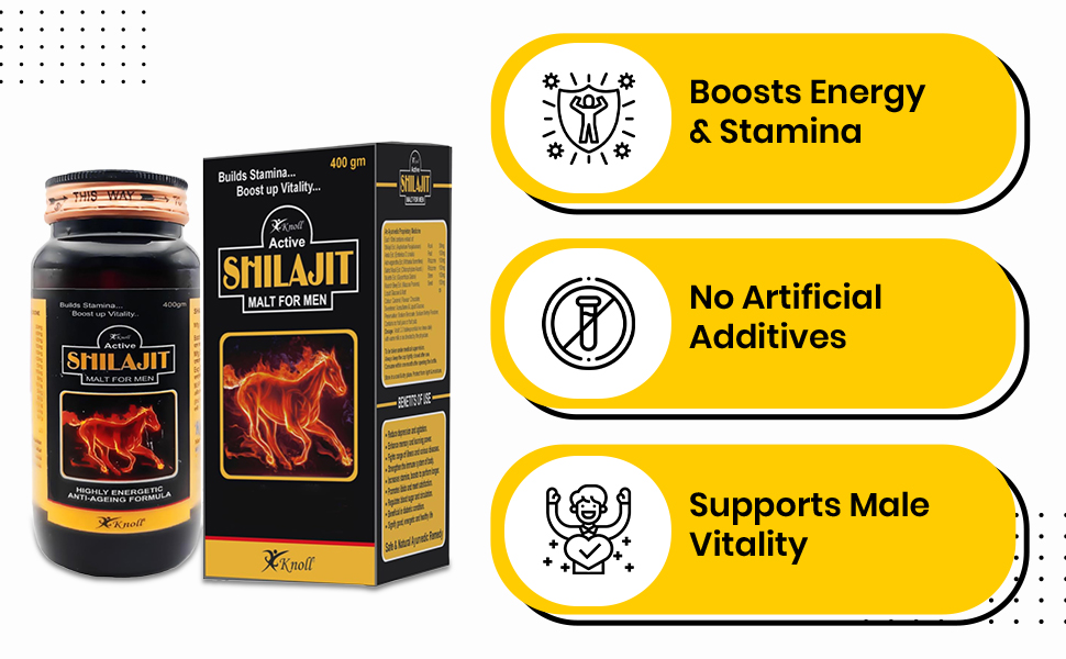 Knoll Healthcare Shilajit/Shilajeet Energy Made with 100% Pure with Ashwagandha for All Day Energy & Stamina for Men Highly Energetic Booster Daily tracker 400g Shilajit Malt Bottle Pack Of 1