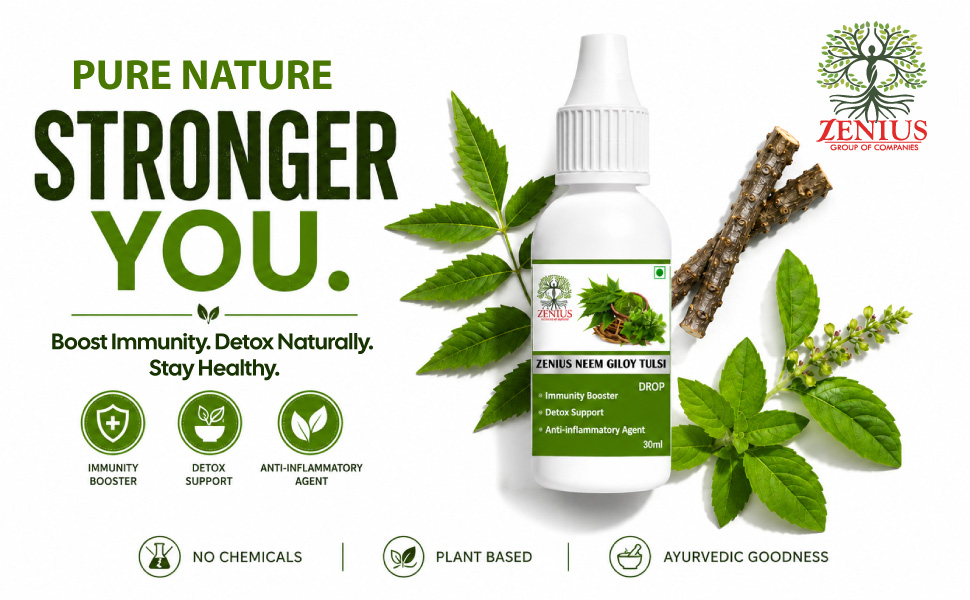 Zenius Neem Giloy Tulsi Drop, Immunity Booster, Detox Support, Anti-inflammatory, Ayurvedic, 30ml