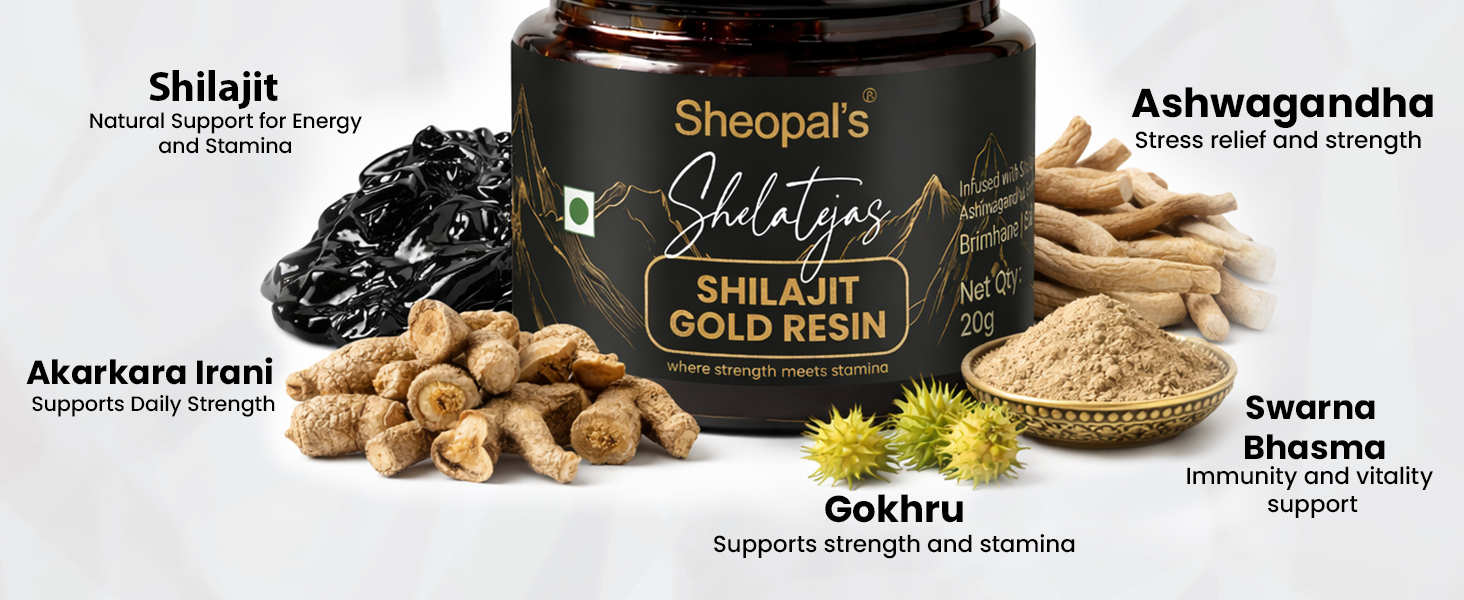 Sheopals Shelatejas Shilajit Gold Resin 20g | 500mg/ seving | 78% Fulvic Acid | Boost Energy, Stamina, Muscle Growth | 80 Servings - Lab Tested