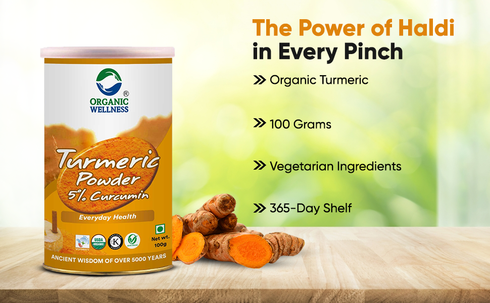 Organic Wellness 5% High-Curcumin Turmeric Powder 100 Gram Pack | Haldi Powder |