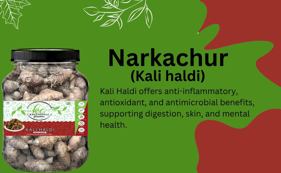 Kritanjali Creations Narkachur Kali Haldi Nar Kachur Curcuma Zerumbet Zedoary Root Black Turmeric Whole Root, Natural Raw Additive-Free, 100% Pure Curcuma Caesia, 100GM