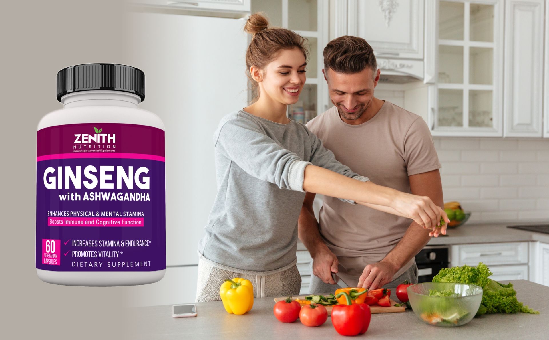 Zenith Nutrition Ginseng With Ashwagandha - 60 Caps | Lab tested
