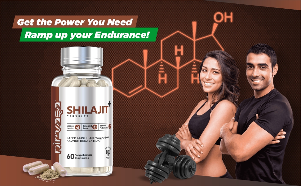 Nirvasa Pure Shilajit/Shilajeet (800mg) 60 Capsules | Boost Strength, Stamina, Energy & Immunity | Supports Vitality, Performance & Muscle Growth | Ashwagandha, Safed Musli & Kaunch Beej (Pack of 1)