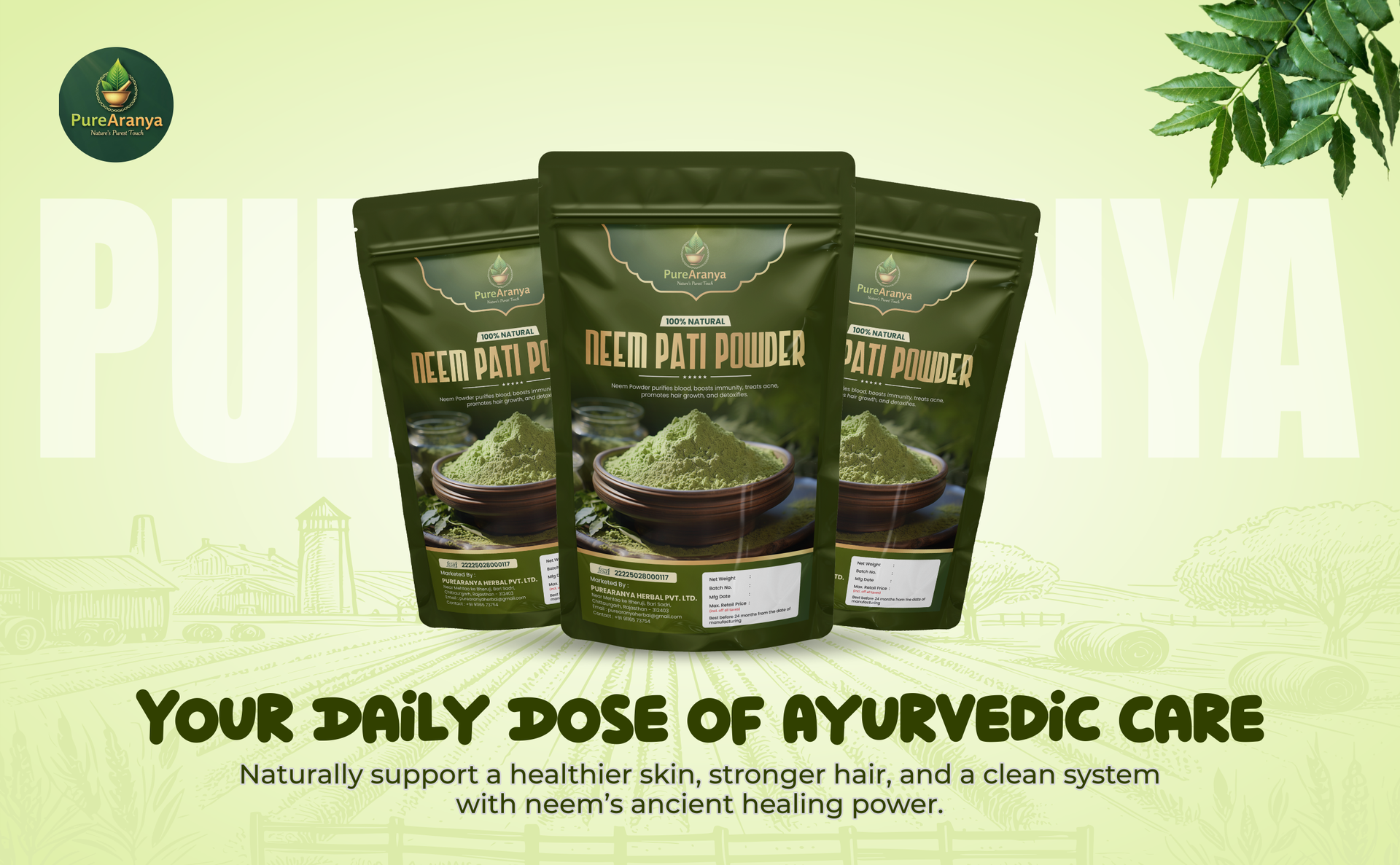 Natural & Organic Neem Leaf Powder 500Gm for Face Packs, Hair Care, Skin Health, Blood Purification, Immunity & Overall Wellness