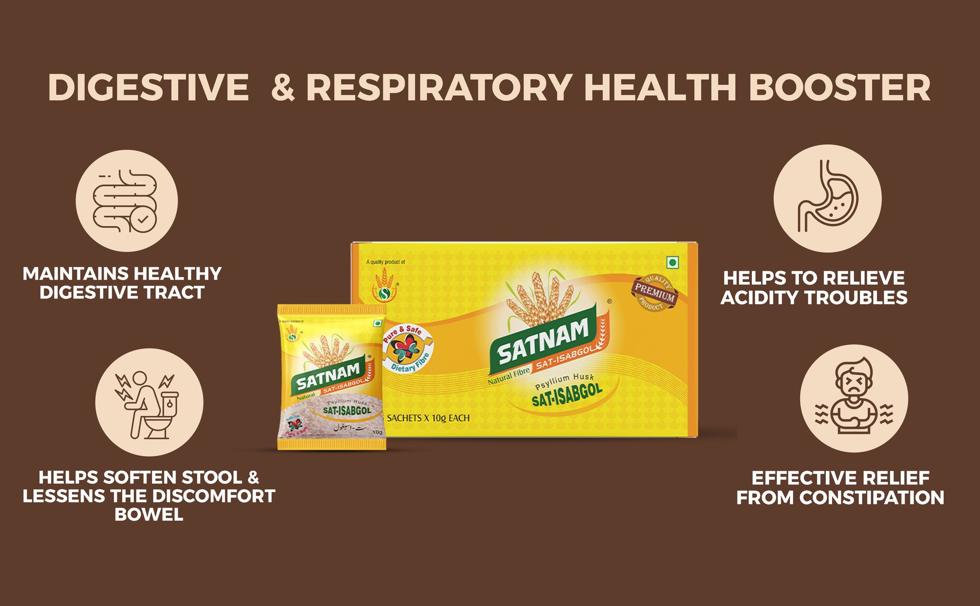 SATNAM Sat-Isabgol Psyllium Husk | Travel Friendly Pack | 250 Gram - 25 Sachets