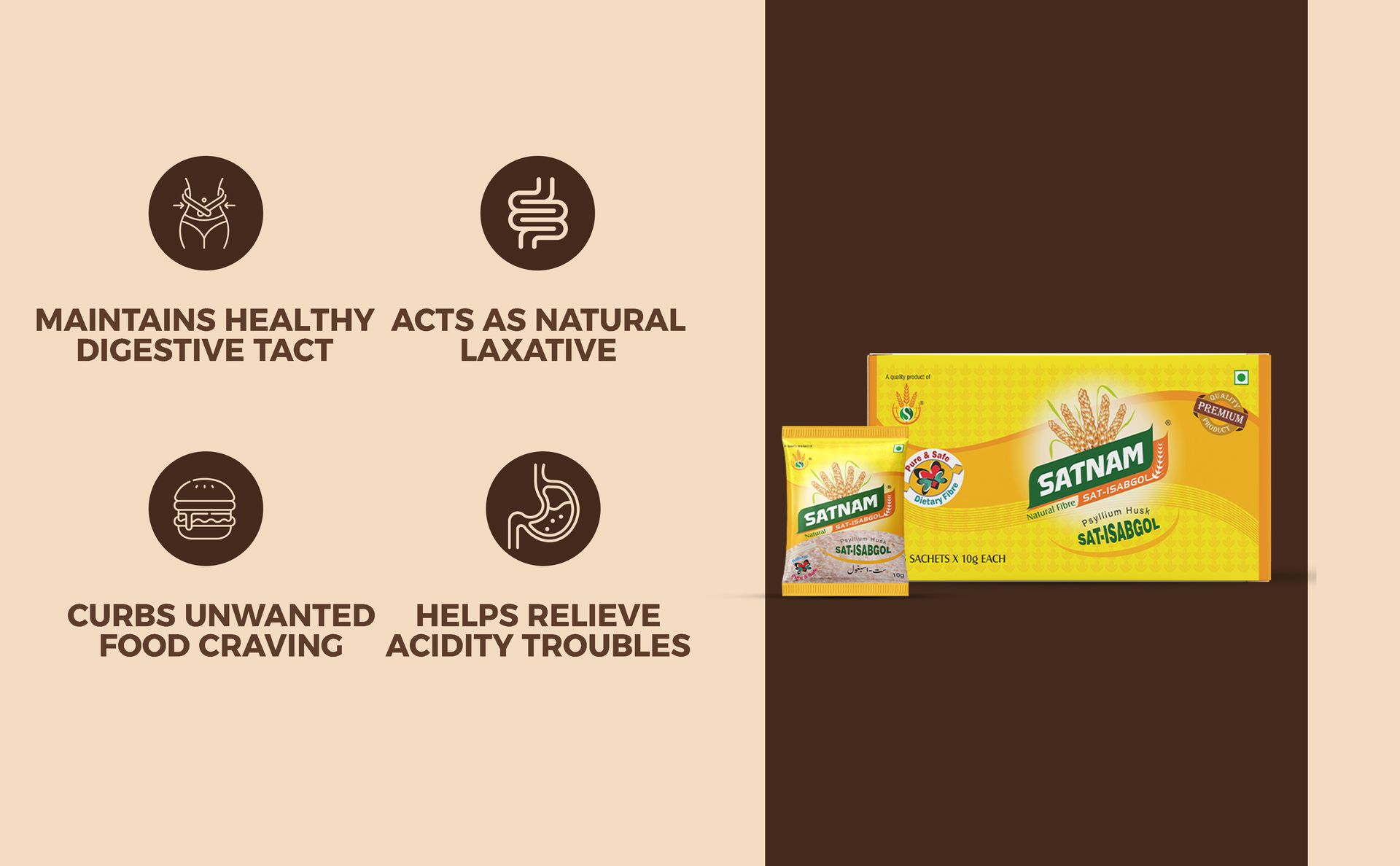 SATNAM Sat-Isabgol Psyllium Husk | Travel Friendly Pack | 250 Gram - 25 Sachets