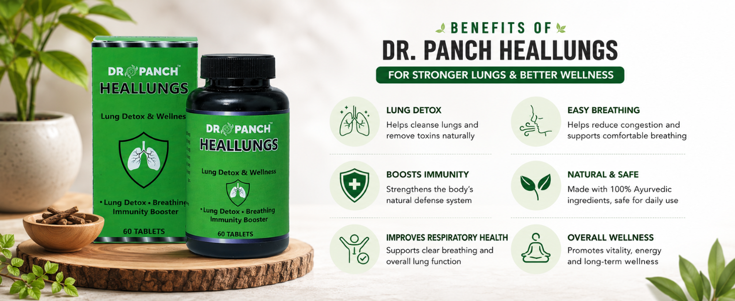 Heallungs 60 Tablets | Ayurvedic Lung Detox & Breathing Support Tablets | Vasa, Mulethi, Sitopaladi, Giloy & Haldi | Lung Cleanse, Immunity & Wellness