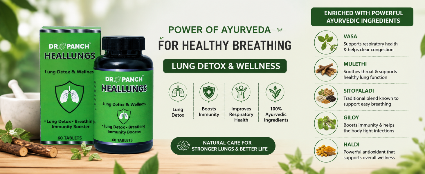 Heallungs 60 Tablets | Ayurvedic Lung Detox & Breathing Support Tablets | Vasa, Mulethi, Sitopaladi, Giloy & Haldi | Lung Cleanse, Immunity & Wellness