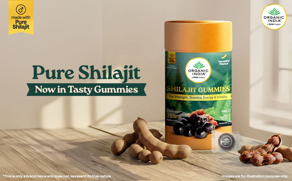 A TATA PRODUCT - Organic India Shilajit Gummies, 60 Units, Pure Shilajit with 75% Fulvic Acid, Tamarind Flavour, Boosts Strength, Stamina C Vitality, Ayurvedic Wellness Gummies