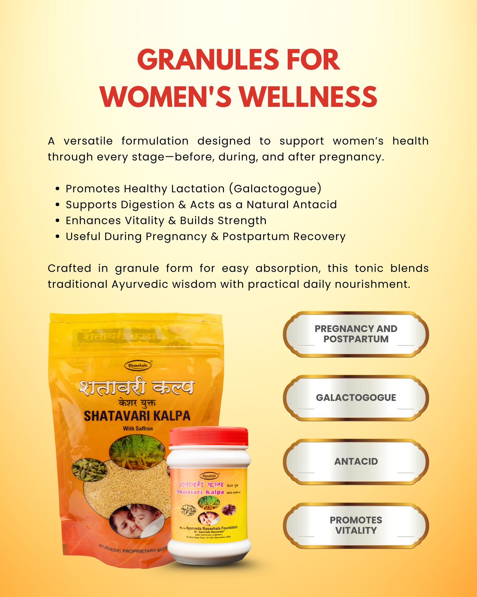 Rasashala Shatavari Kalpa (Kesharyukta) | For Pregnancy and Puerperial Period | Herbal Shatavari Kalpa for Healthy Pregnancy (1 Kg)