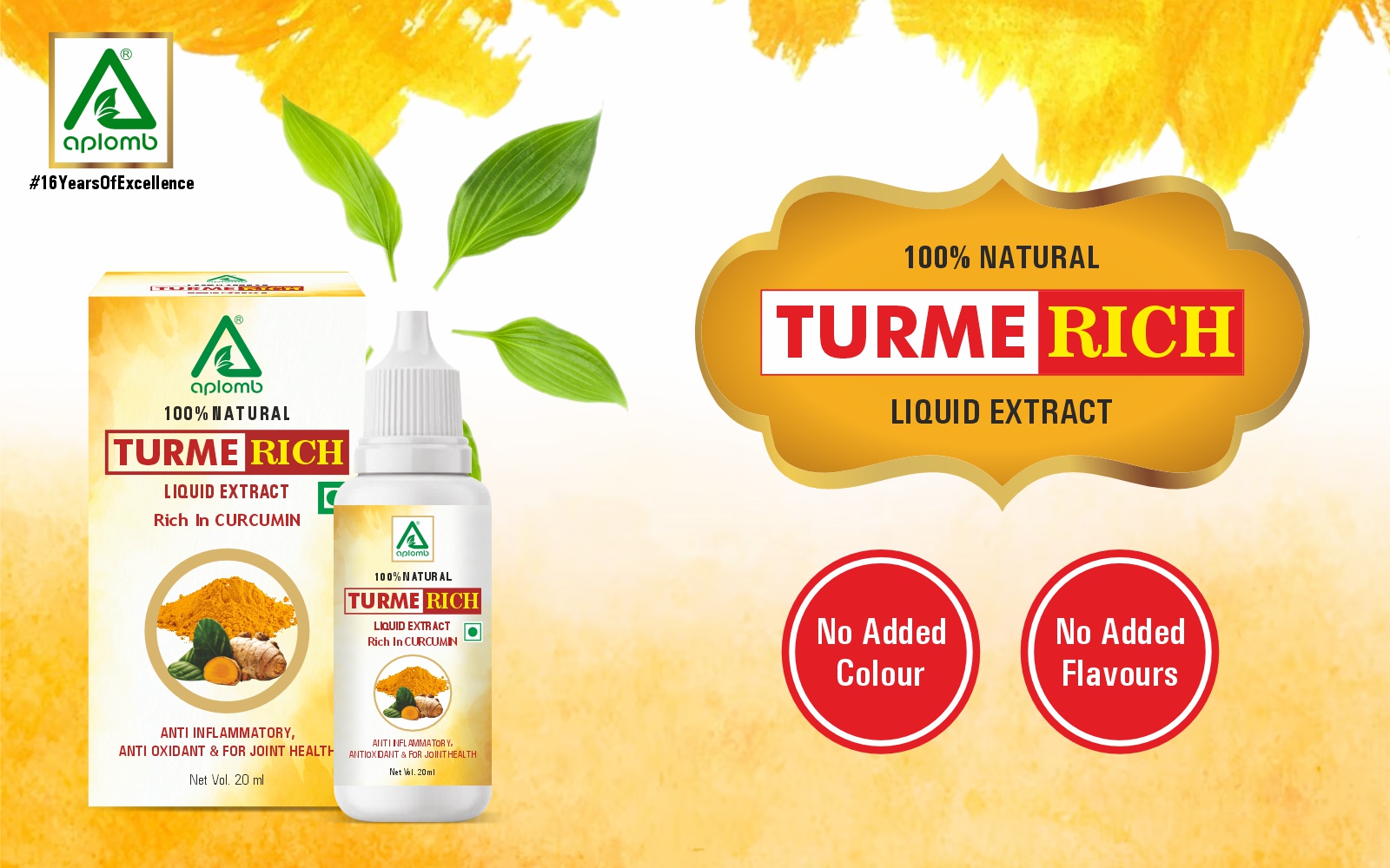 Aplomb Turmerich Liquid Extract | Turmeric Extract | Herbal Supplement | Antioxidant | Boost Immunity & Strength Naturally | 20ml