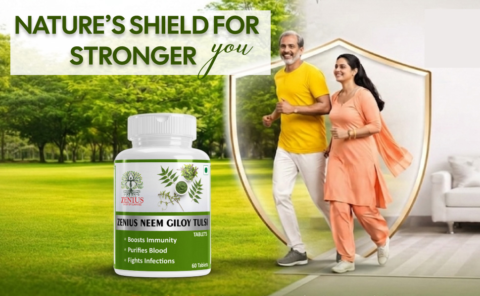 Zenius Neem Giloy Tulsi Tablets, Boosts Immunity, Purifies Blood, Fights Infections, Ayurvedic, 60 Tablets