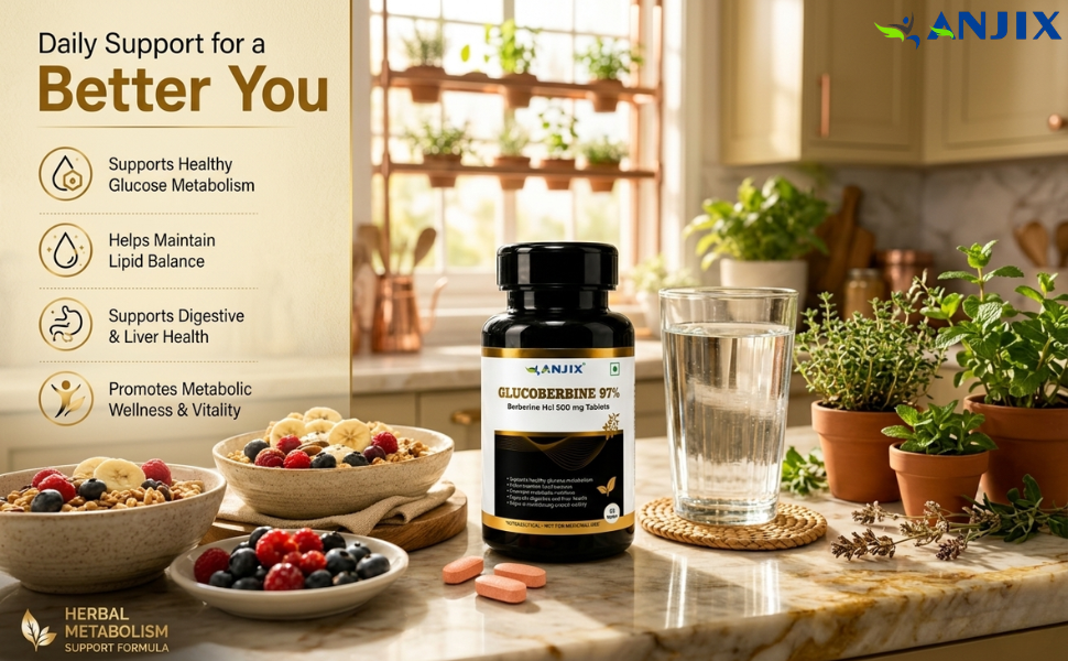 Berberine HCL (Glucoberbine) 97 Percent Tablets | 500 mg Herbal Supplement for Metabolism Support Digestive Wellness | 60 Tablets Pack