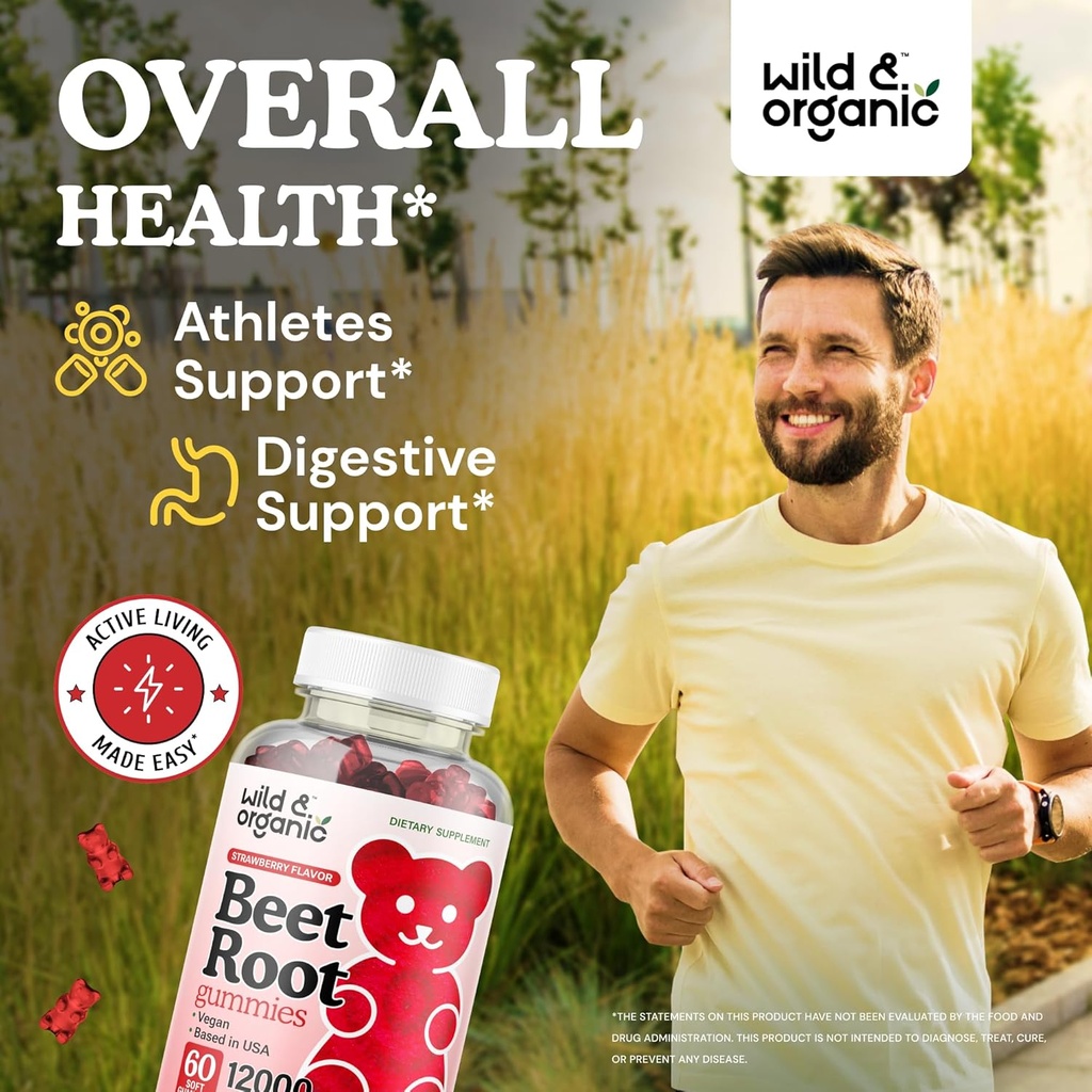 Wild & Organic Beet Root Gummies 12000 mg - Red Beets Supplements for Women and Men with Beetroot Powder - 60 Pectin-Based Chews 3