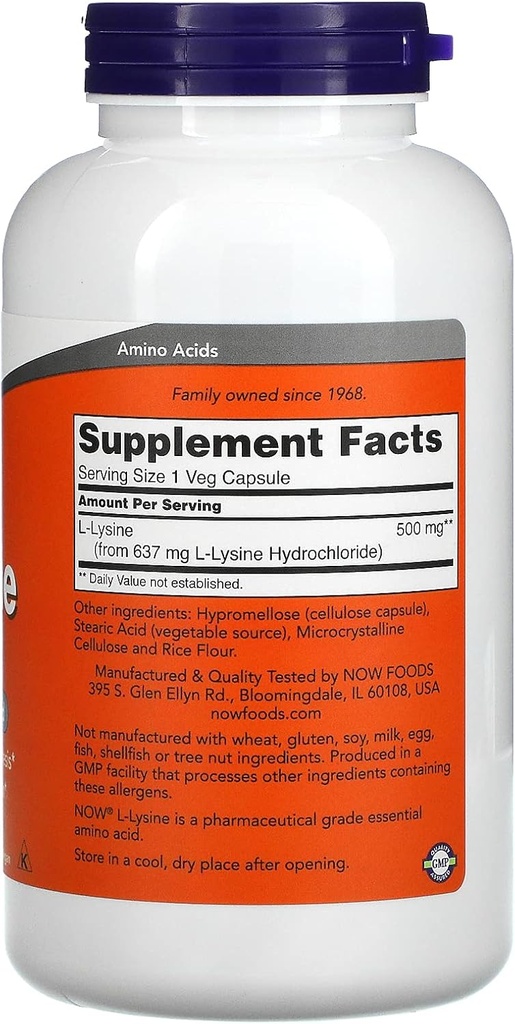 NOW Foods L-lysine 500 mg, 250 Capsules (Pack of 2) 4