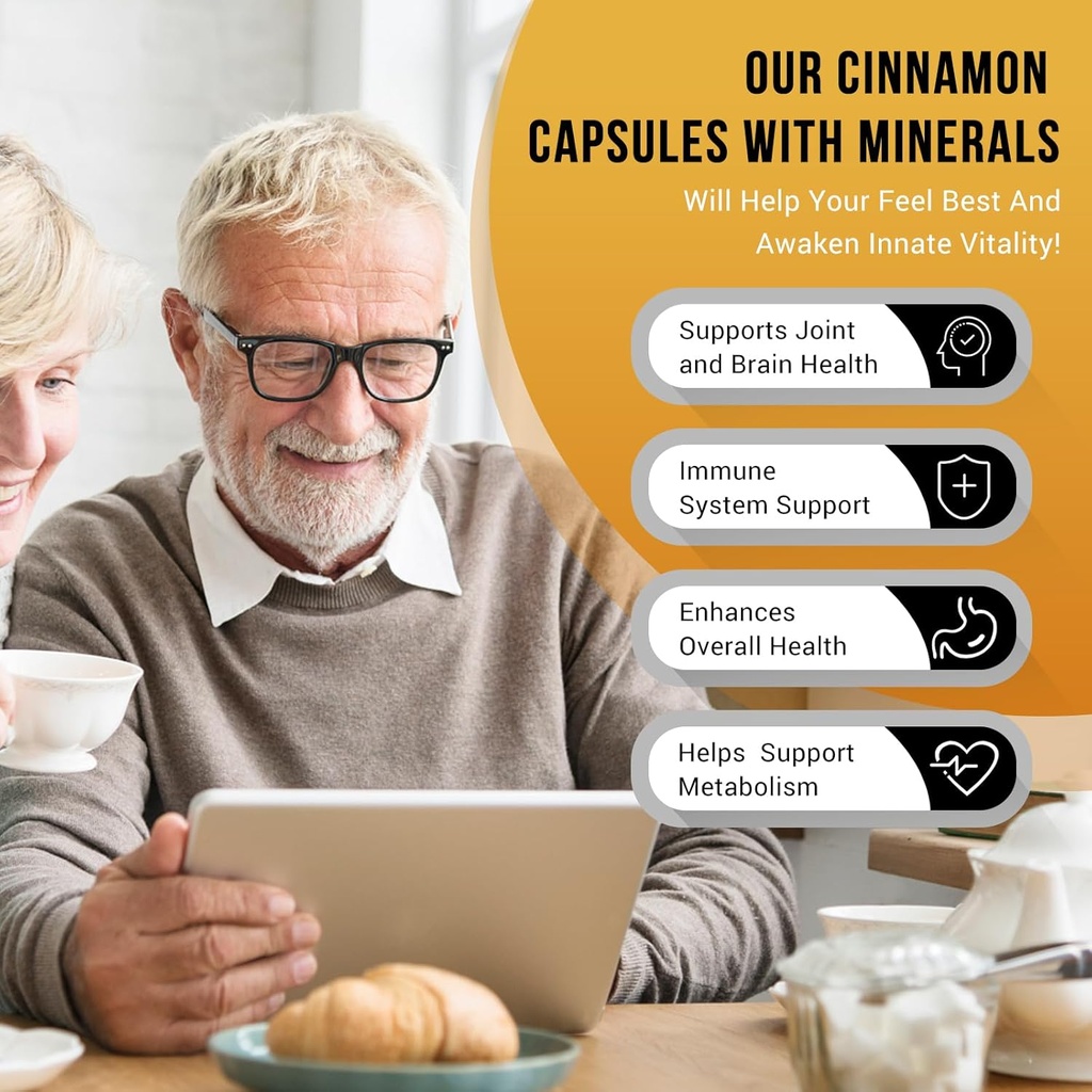 Ceylon Cinnamon Capsules - Made with Chromium GTF, Turmeric, Niacinamide, Black Pepper - Energy, Heart & Metabolism Support - for Men & Women - 120 Vegan Capsules, 2 Month Supply 3