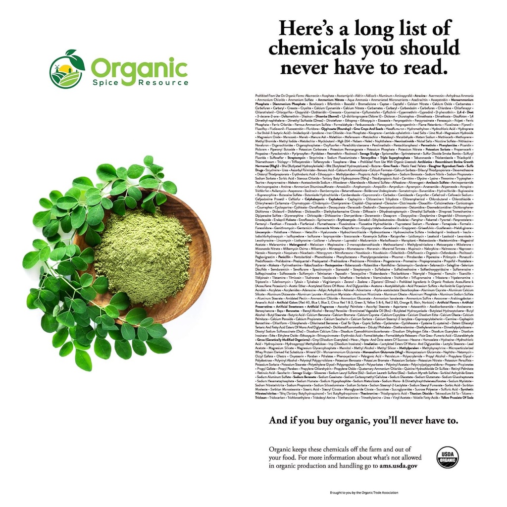 Organic Moringa Powder - 35.28 oz | Pack of 2 | USDA Organics, Non-GMO, Kosher, Halal, Moringa Olifera Powder - 100% Raw and Natural, by OSR 6