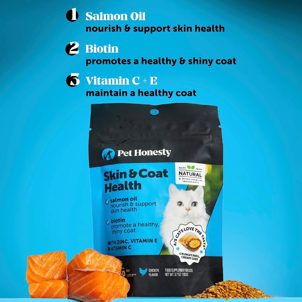Cat Skin & Coat Health Crunchy & Creamy Chews - Omegas, Vitamin C + E, Biotin Supplement, Soothes Skin and Promotes Shiny Coat, Cat Supplements & Vitamins - Chicken (30-Day Supply) 4