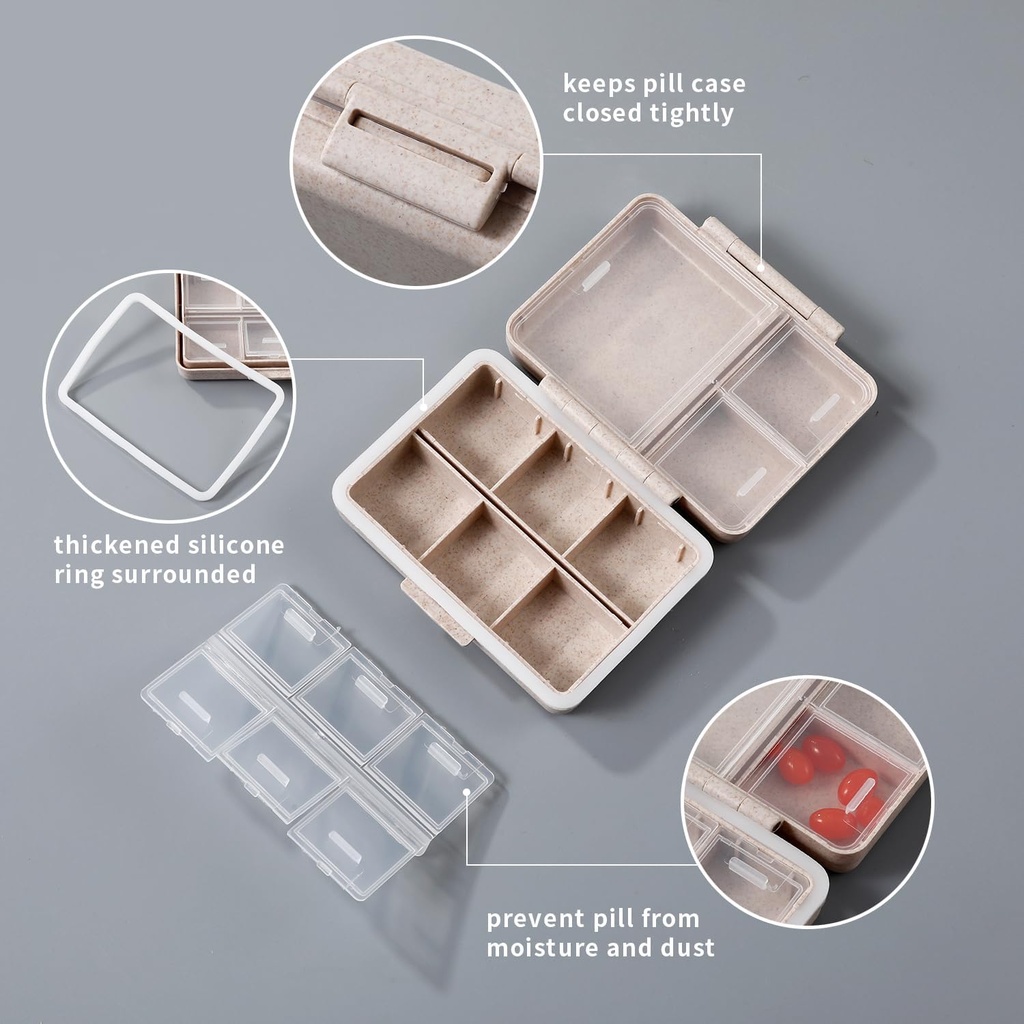 2 Pack 9 Compartments Travel Pill Organizer Box Moisture Proof Small Pill Case for Pocket Purse Daily Pill Holder Container for Medicine Vitami 3